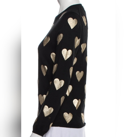 Burberry Black Merino Wool Sweater with Gold Metallic Hearts. Size Medium - Picture 5 of 10
